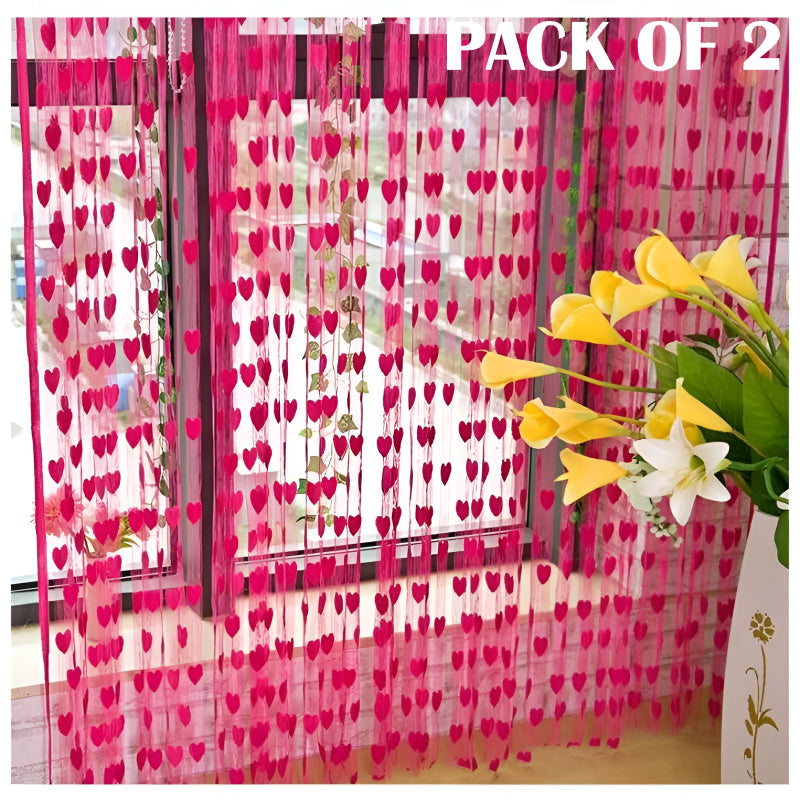 Pack Of 2 Pcs 100*200cm Curtain Heart Design Net Curtain (For Partition/Decoration)