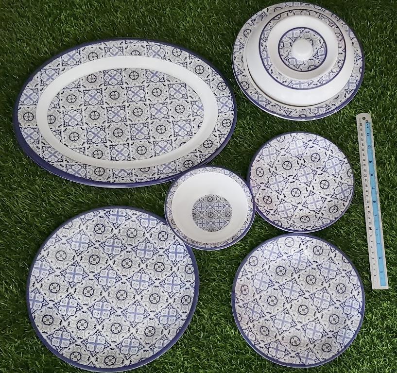 Blue Pottery Design Dinner Set-Set Of Six (Glazed Melamine)