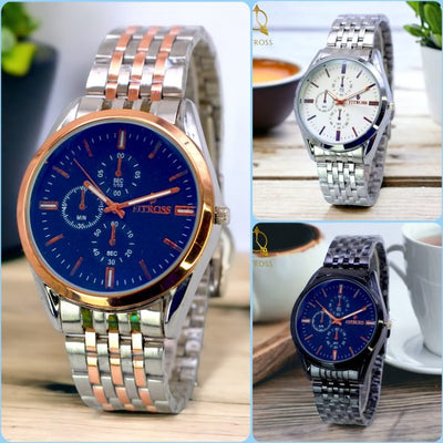 Fitross Watch For Men Chronograph Stainless Steel Strap Luminous Quartz Watch