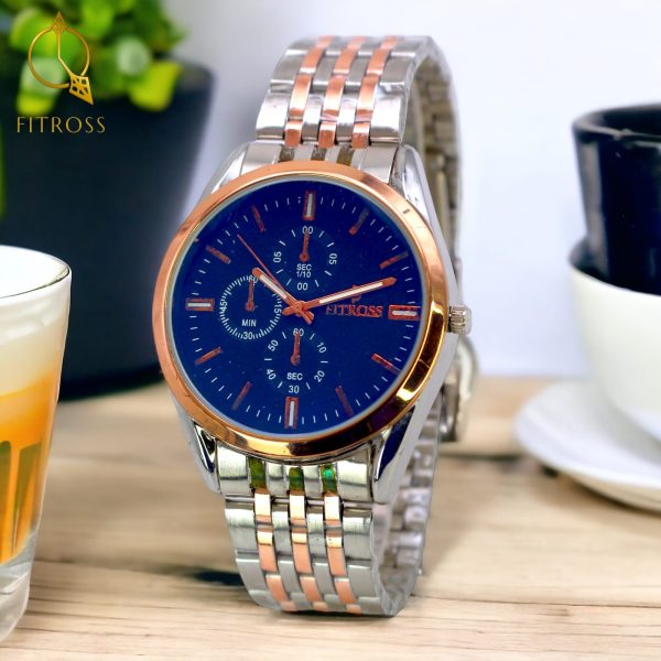 Fitross Watch For Men Chronograph Stainless Steel Strap Luminous Quartz Watch