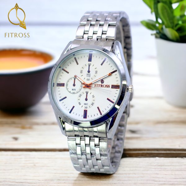 Fitross Watch For Men Chronograph Stainless Steel Strap Luminous Quartz Watch