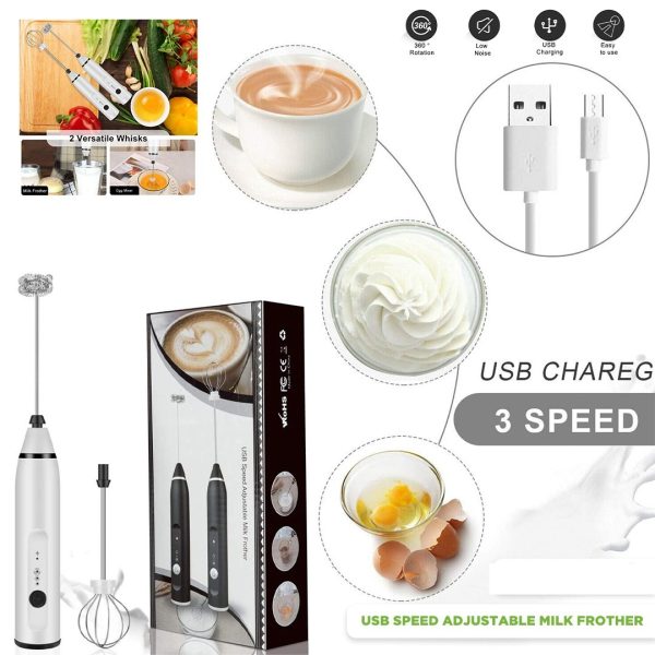 2 In 1 Handheld Electric Milk Frother Whisk Egg Beater Usb Rechargeable Coffee Mixer (random Color)