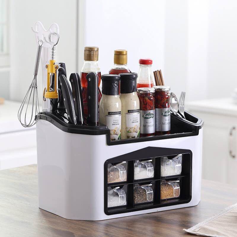 Multifunctional Seasoning Box Combined Kitchen Knife Rack Holder Storage Organiser Spice Jar Set Container