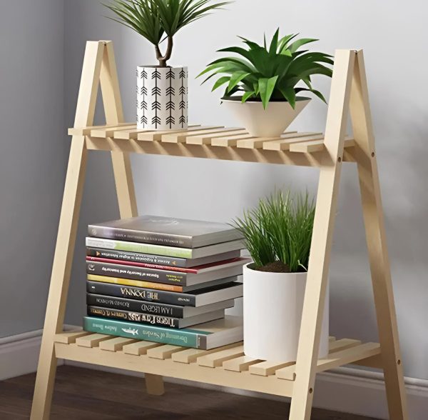 Wooden Plant Stand 2 Tier Foldable Flower Pot Display Shelf Rack Solid Wood Floor Two-layer Storage Balcony Folding Flower Stand